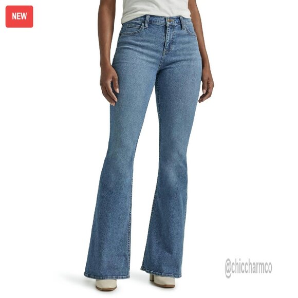Mid Rise Flare Jeans Stretch Denim 5 Pockets 9.5